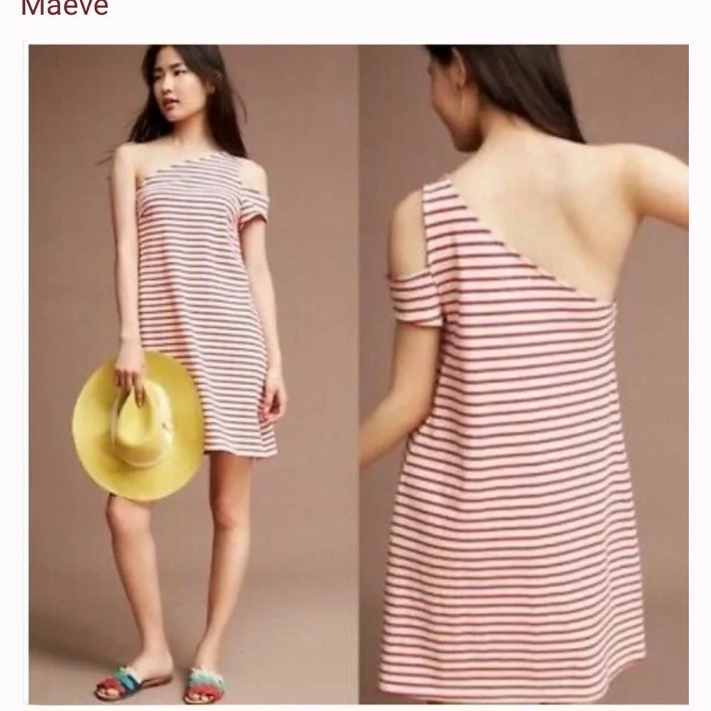 Anthropologie Maeve Marketa One Shoulder Striped mini dress NWT size medium
